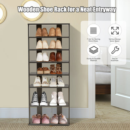 7-Tier Dual 14 Pair Shoe Rack Free Standing Concise Shelves Storage-Black