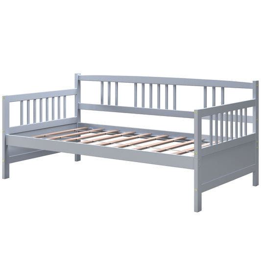 Twin Size Wooden Slats Daybed Bed with Rails-Gray Kids Crystal