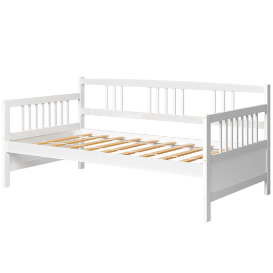 Twin Size Wooden Slats Daybed Bed with Rails-White Kids Crystal