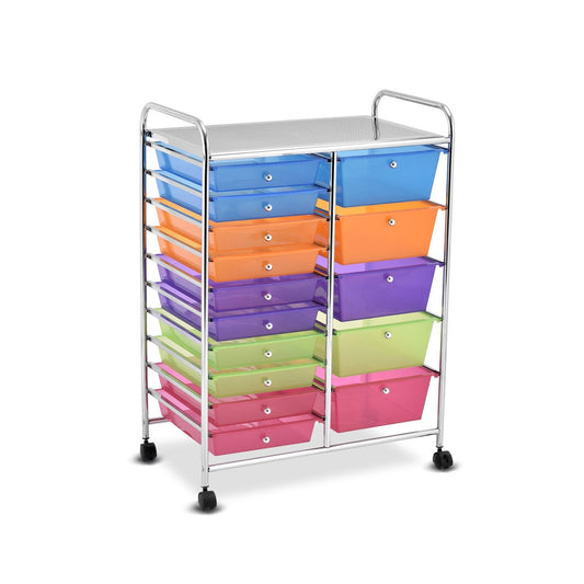 15 Drawers Rolling Storage Cart Organizer-Transparent Multicolor Kids Crystal