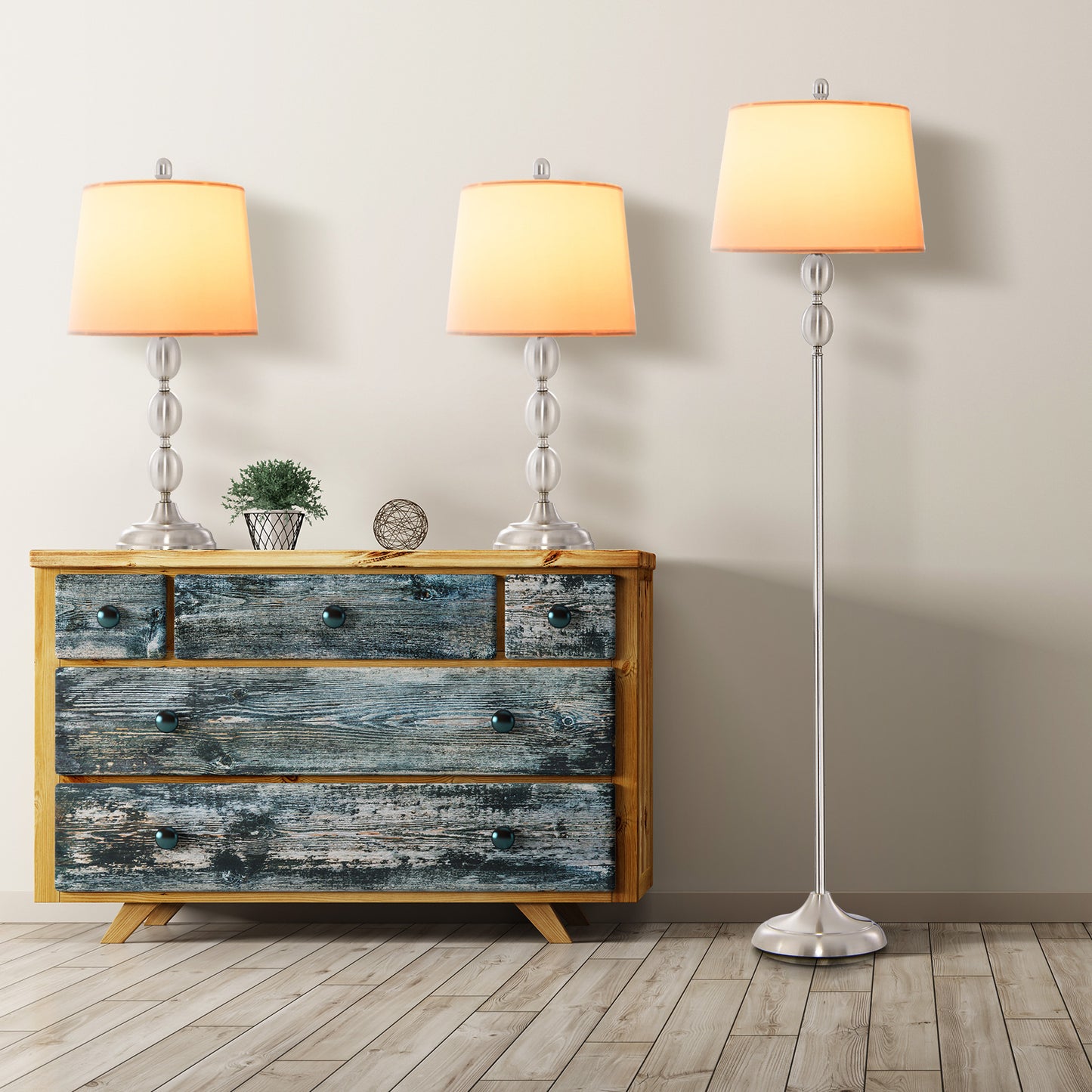 3-Piece Table and Floor Lamp Set Kids Crystal