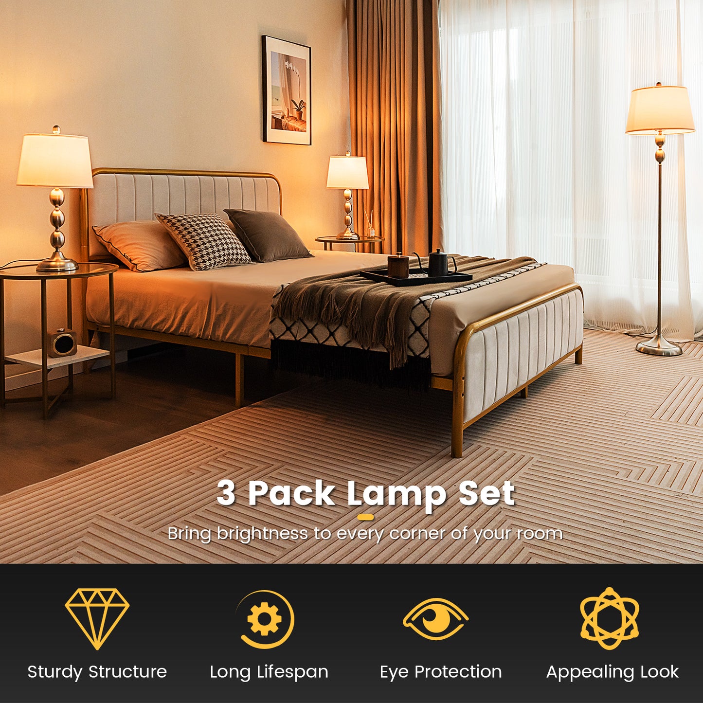 3-Piece Table and Floor Lamp Set Kids Crystal