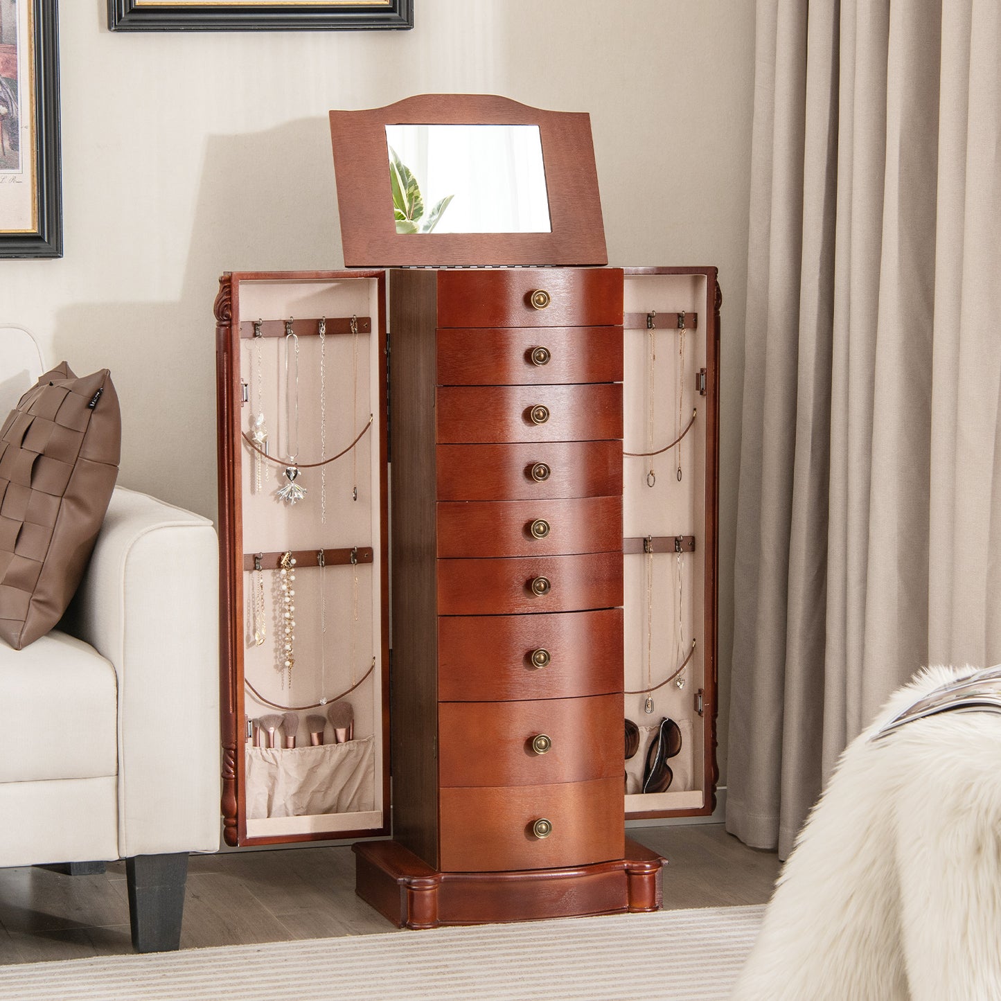 Large Wooden Jewelry Storage Box Organizer Kids Crystal
