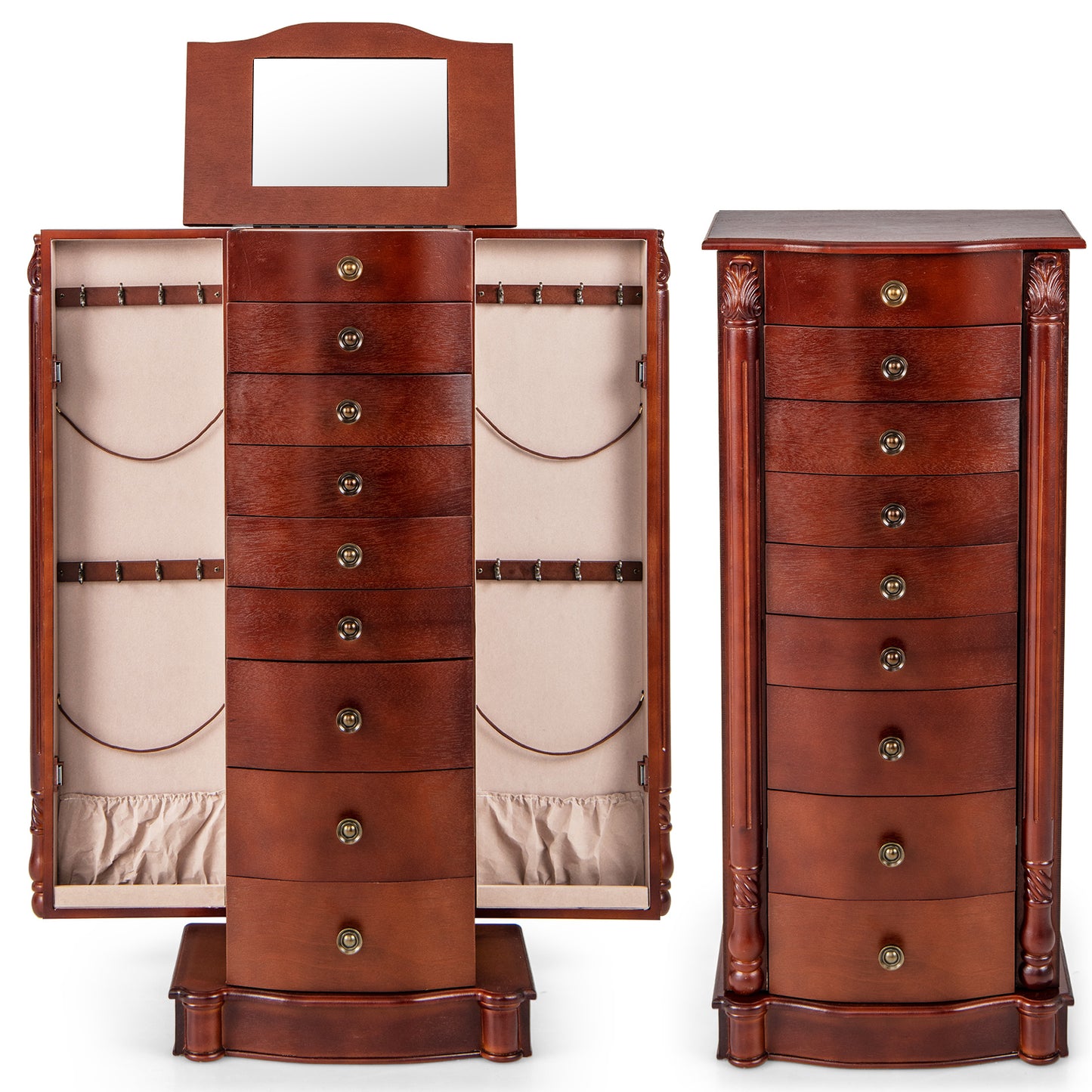 Large Wooden Jewelry Storage Box Organizer Kids Crystal