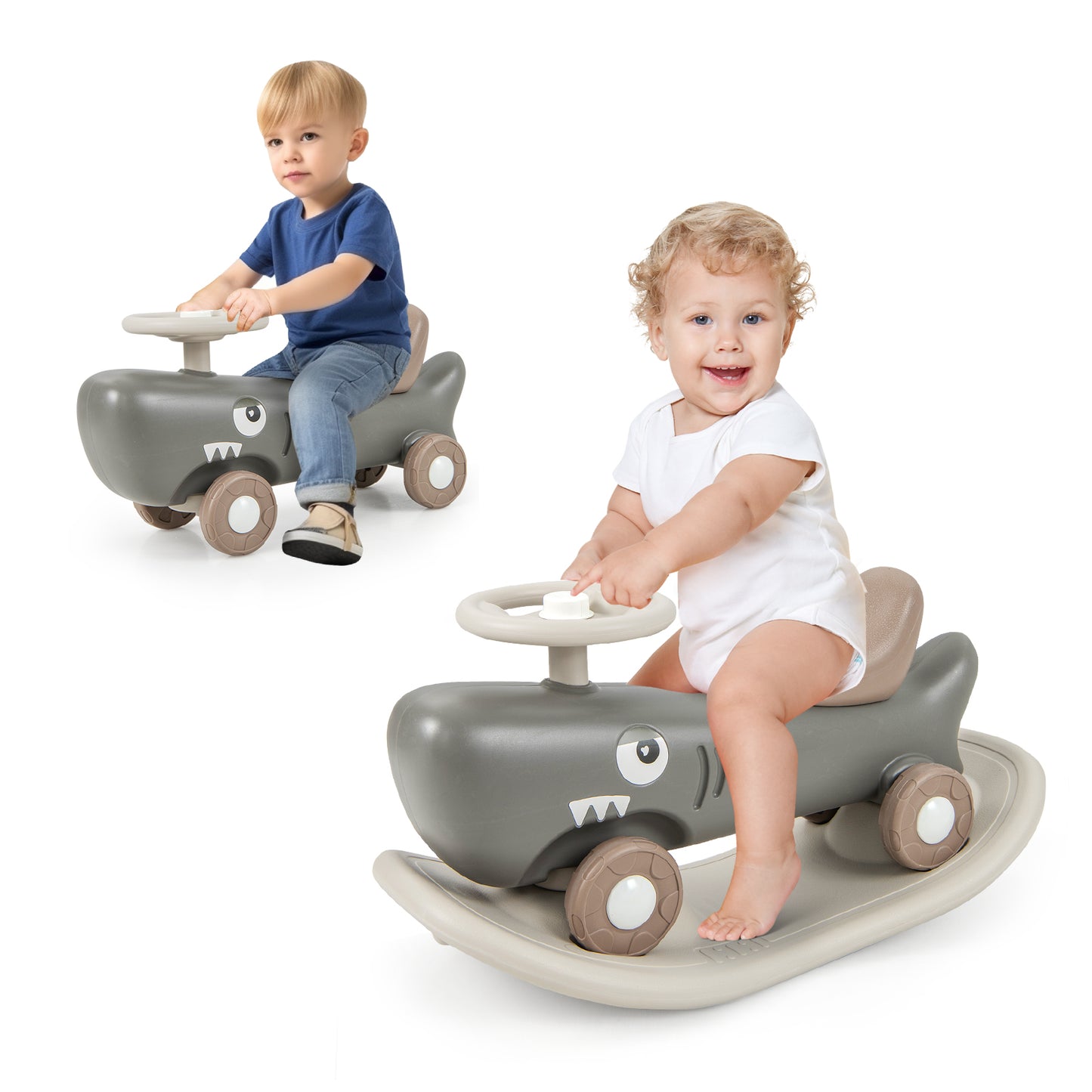 Convertible Rocking Horse and Sliding Car with Detachable Balance Board-Dark Gray Kids Crystal