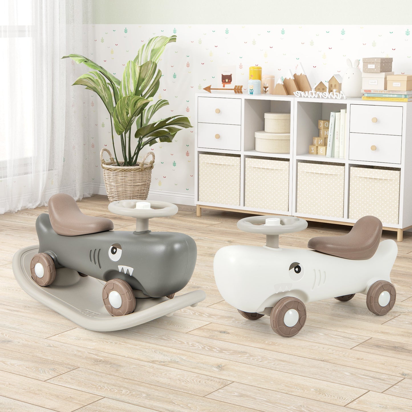 Convertible Rocking Horse and Sliding Car with Detachable Balance Board-White Kids Crystal