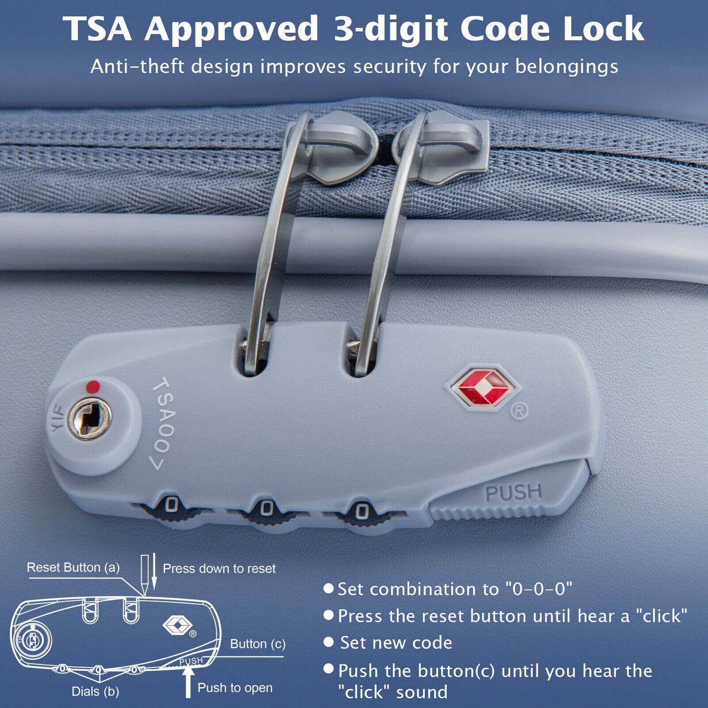 Hardside Luggage with Spinner Wheels with TSA Lock and Height Adjustable Handle-Blue Kids Crystal