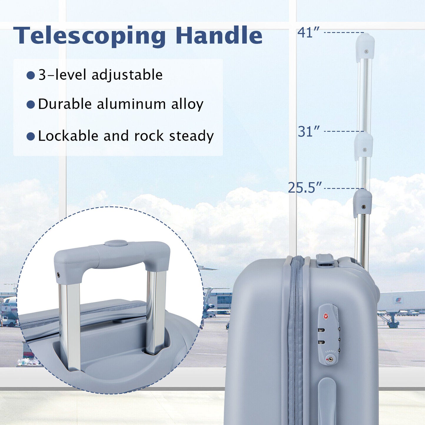 Hardside Luggage with Spinner Wheels with TSA Lock and Height Adjustable Handle-Blue Kids Crystal