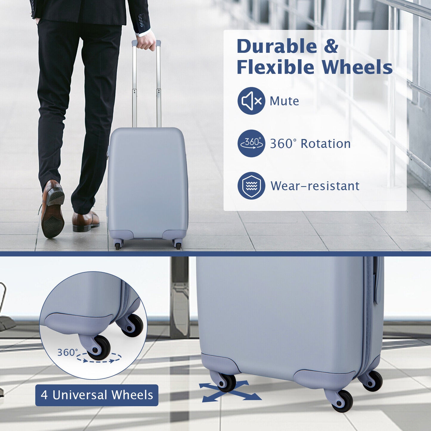 Hardside Luggage with Spinner Wheels with TSA Lock and Height Adjustable Handle-Blue Kids Crystal