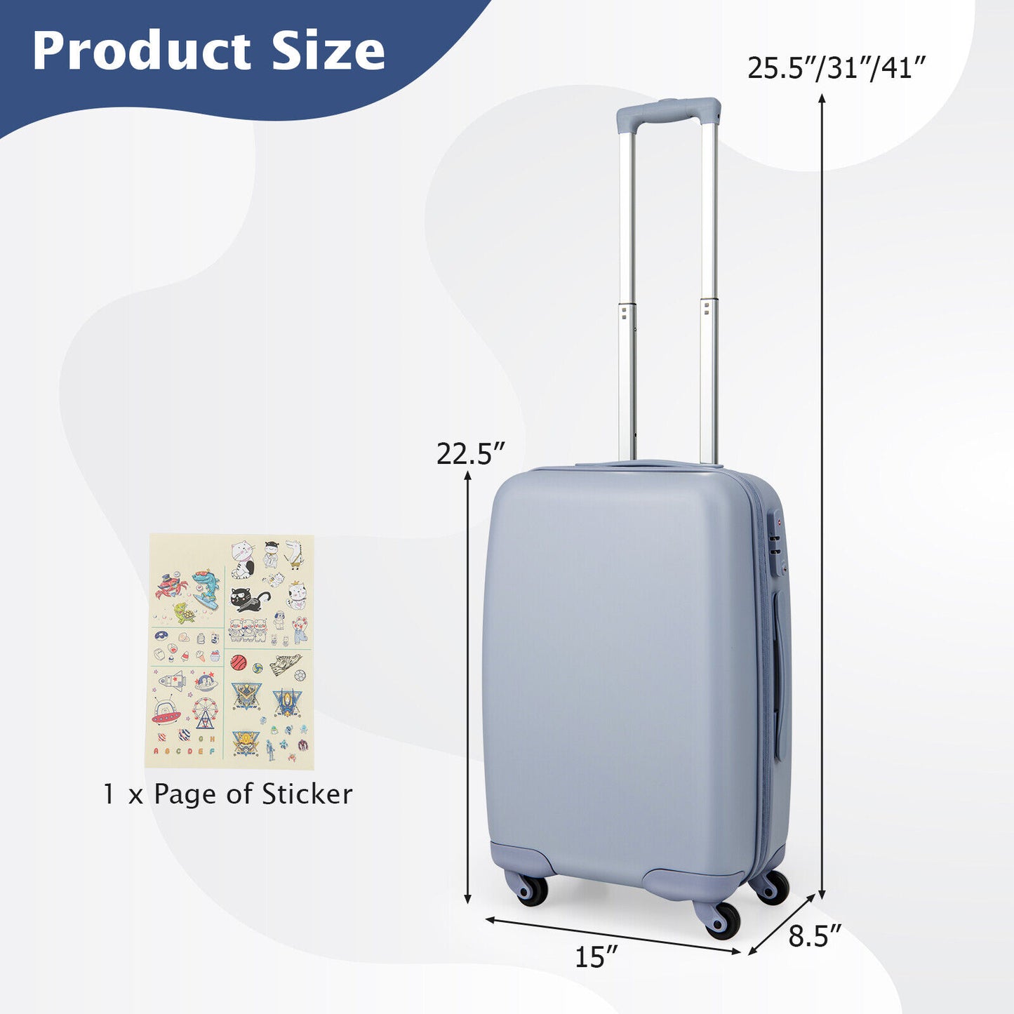 Hardside Luggage with Spinner Wheels with TSA Lock and Height Adjustable Handle-Blue Kids Crystal