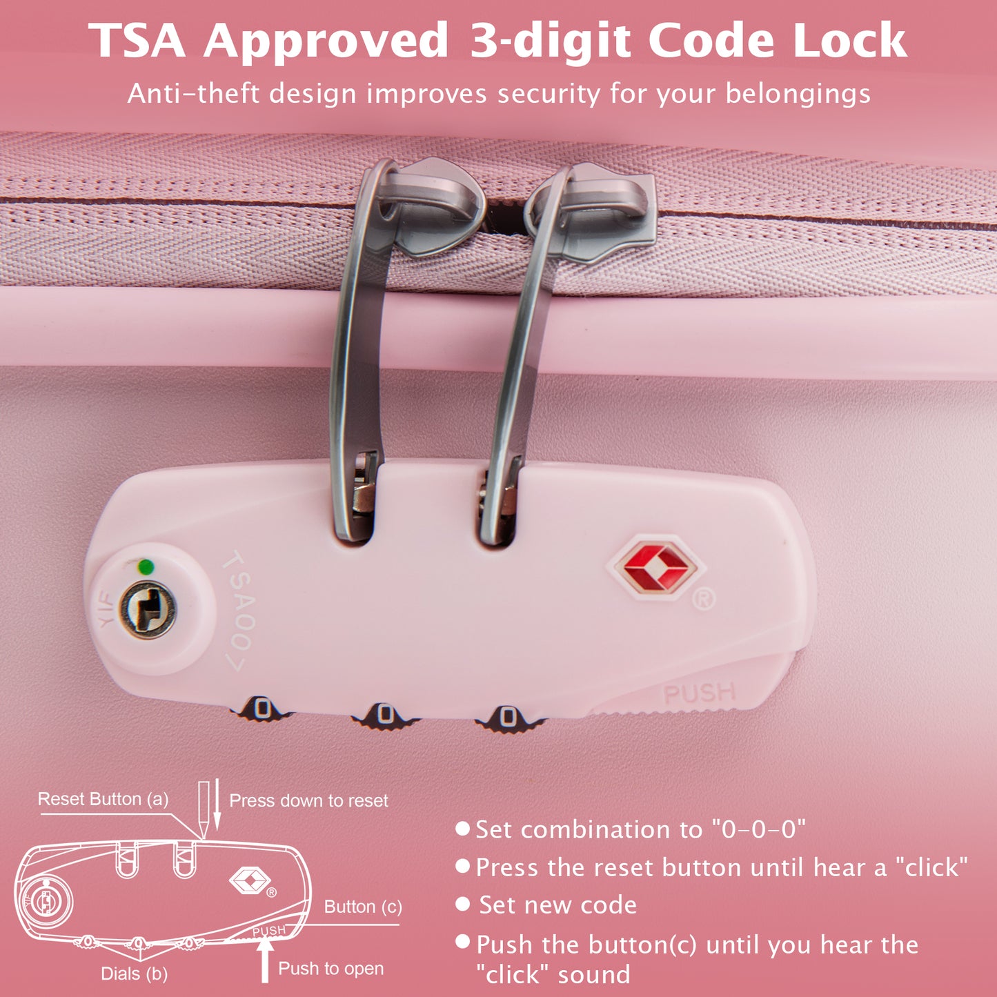 Hardside Luggage with Spinner Wheels with TSA Lock and Height Adjustable Handle-Pink Kids Crystal
