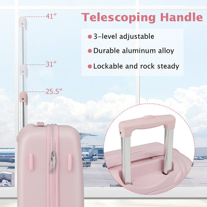 Hardside Luggage with Spinner Wheels with TSA Lock and Height Adjustable Handle-Pink