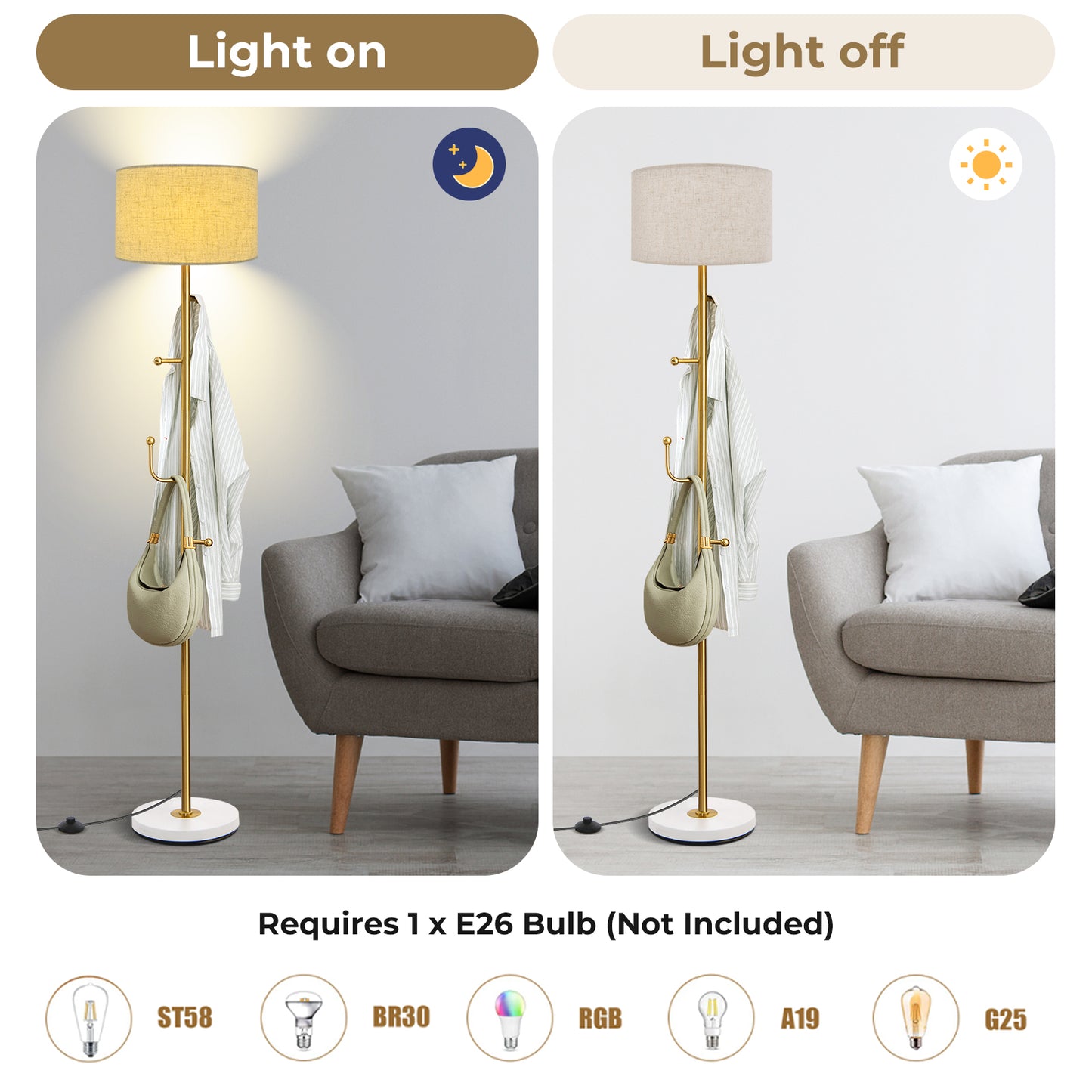 Freestanding Tall Pole Lamp with 5 Hooks and Sturdy Weighted Base Kids Crystal
