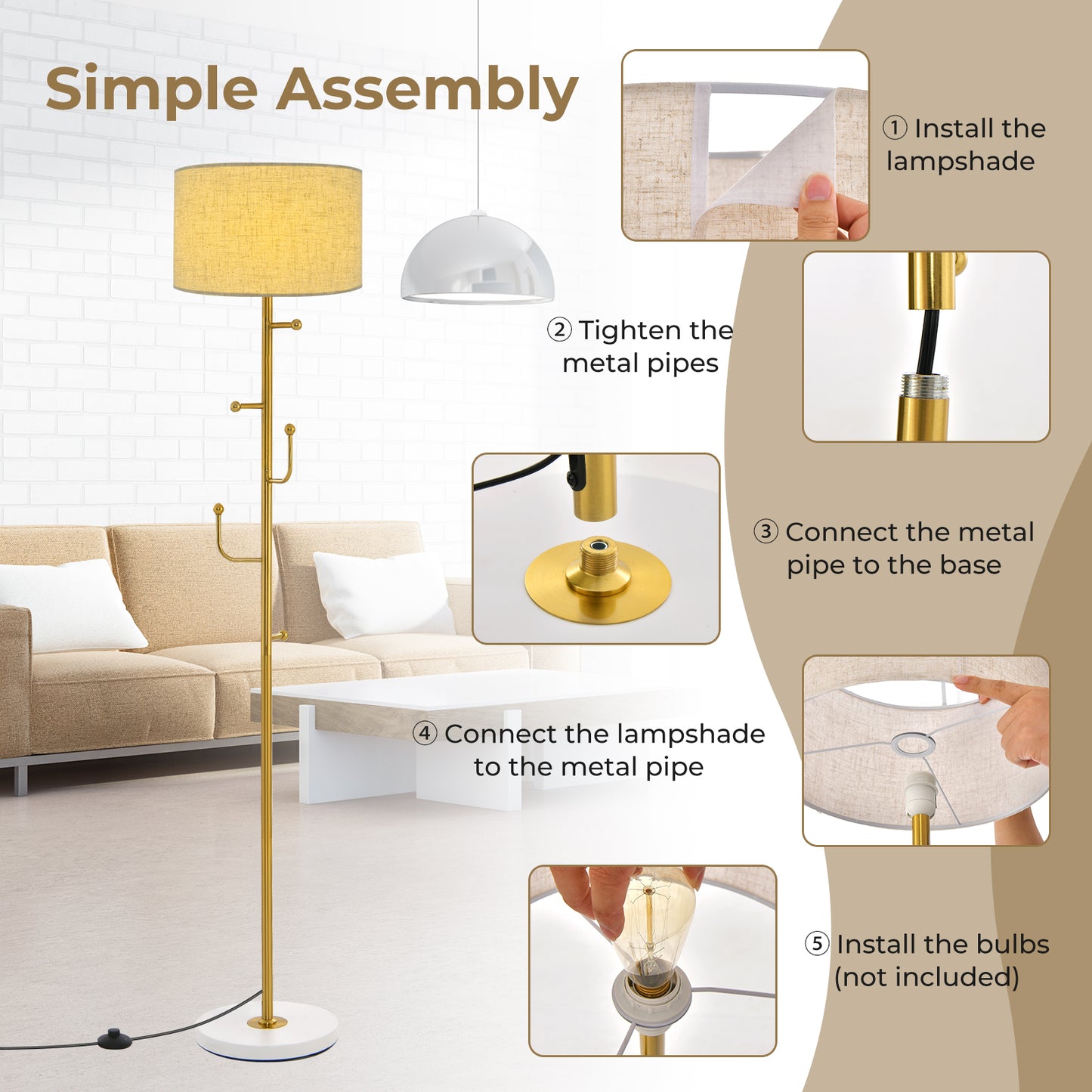 Freestanding Tall Pole Lamp with 5 Hooks and Sturdy Weighted Base Kids Crystal