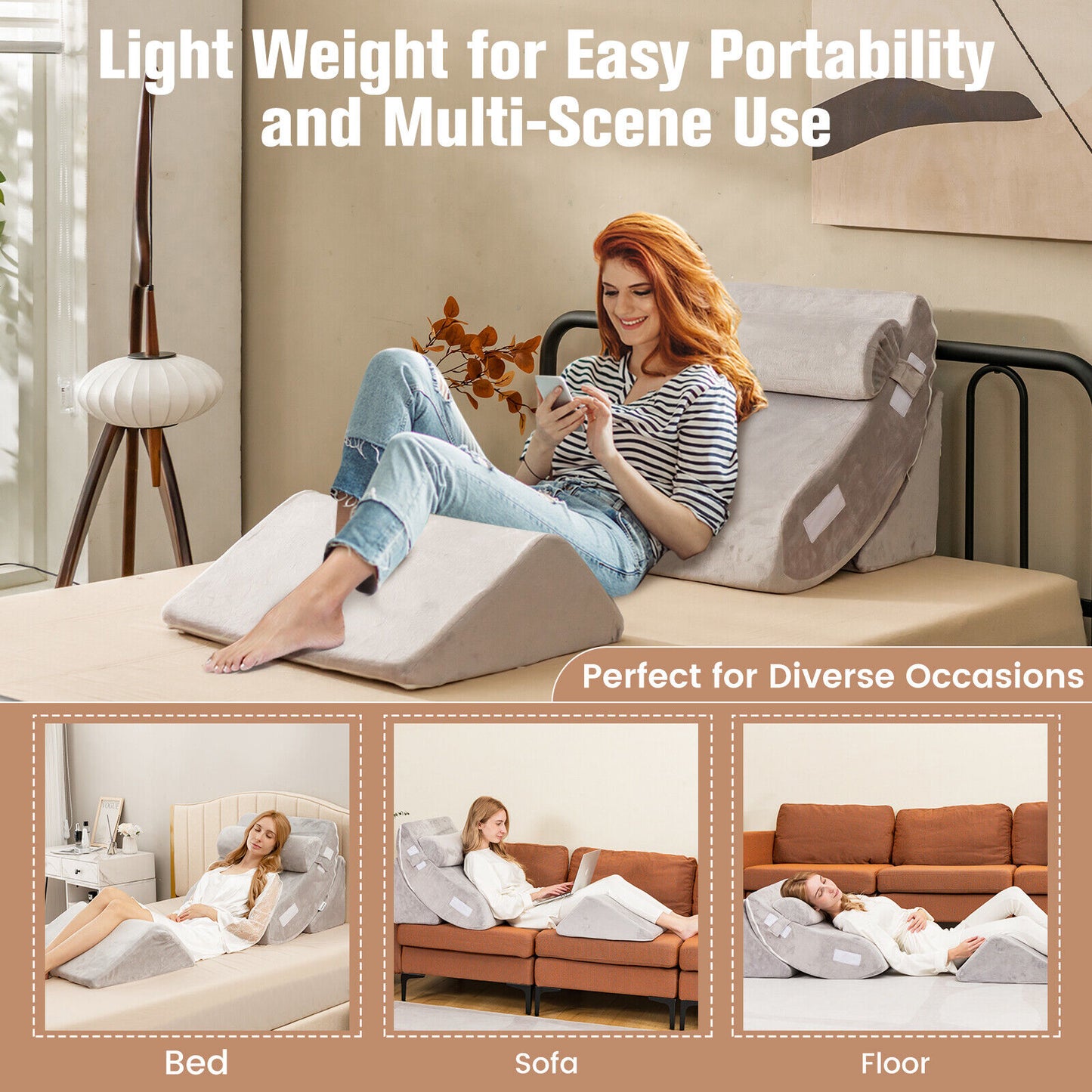 4 Pieces Bed Wedge Pillow for Back Neck and Leg Pain Relief-Gray Kids Crystal