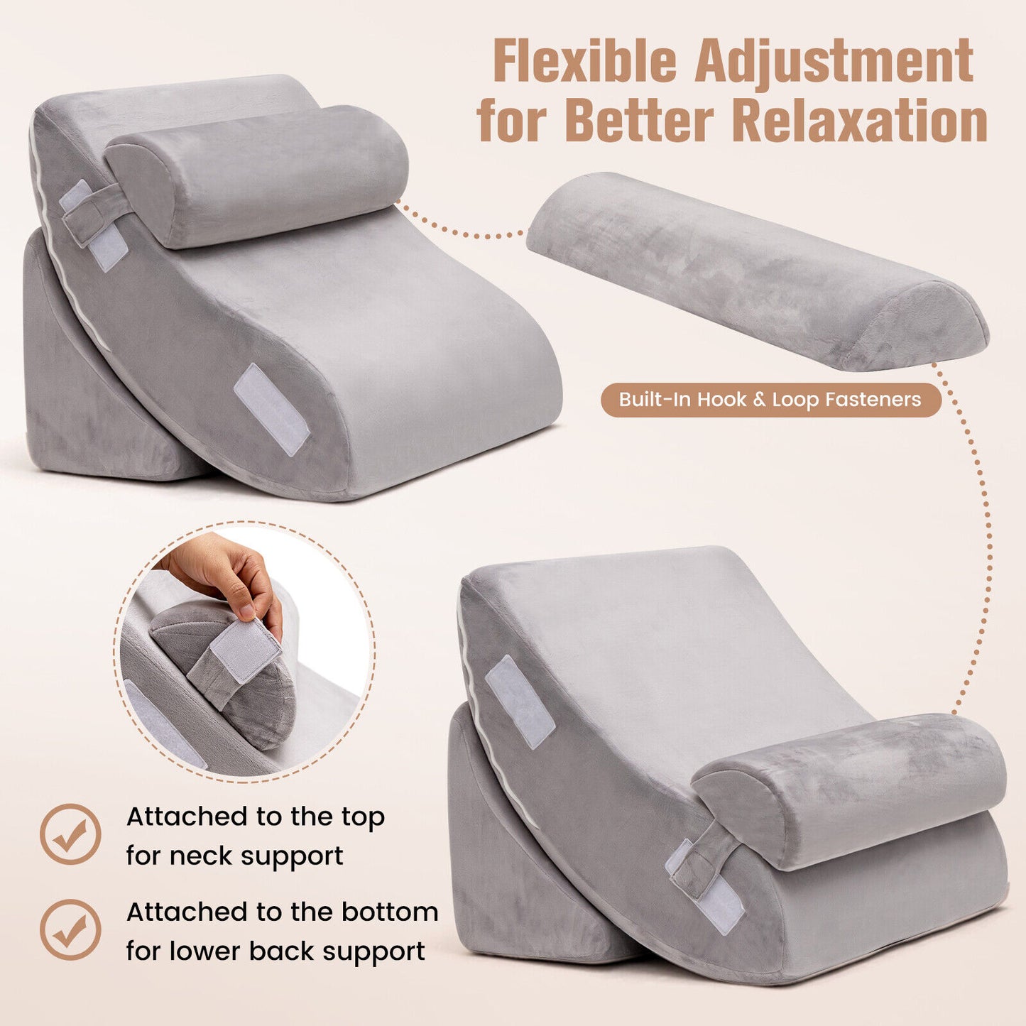 4 Pieces Bed Wedge Pillow for Back Neck and Leg Pain Relief-Gray Kids Crystal