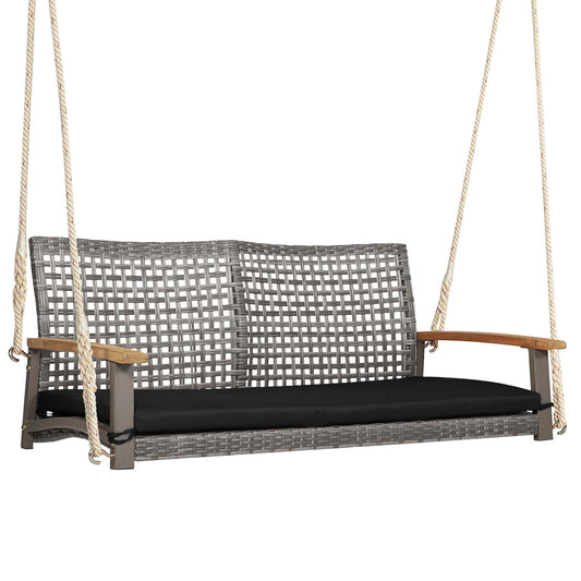 2-Person Patio Wicker Hanging Swing Chair-Black Kids Crystal