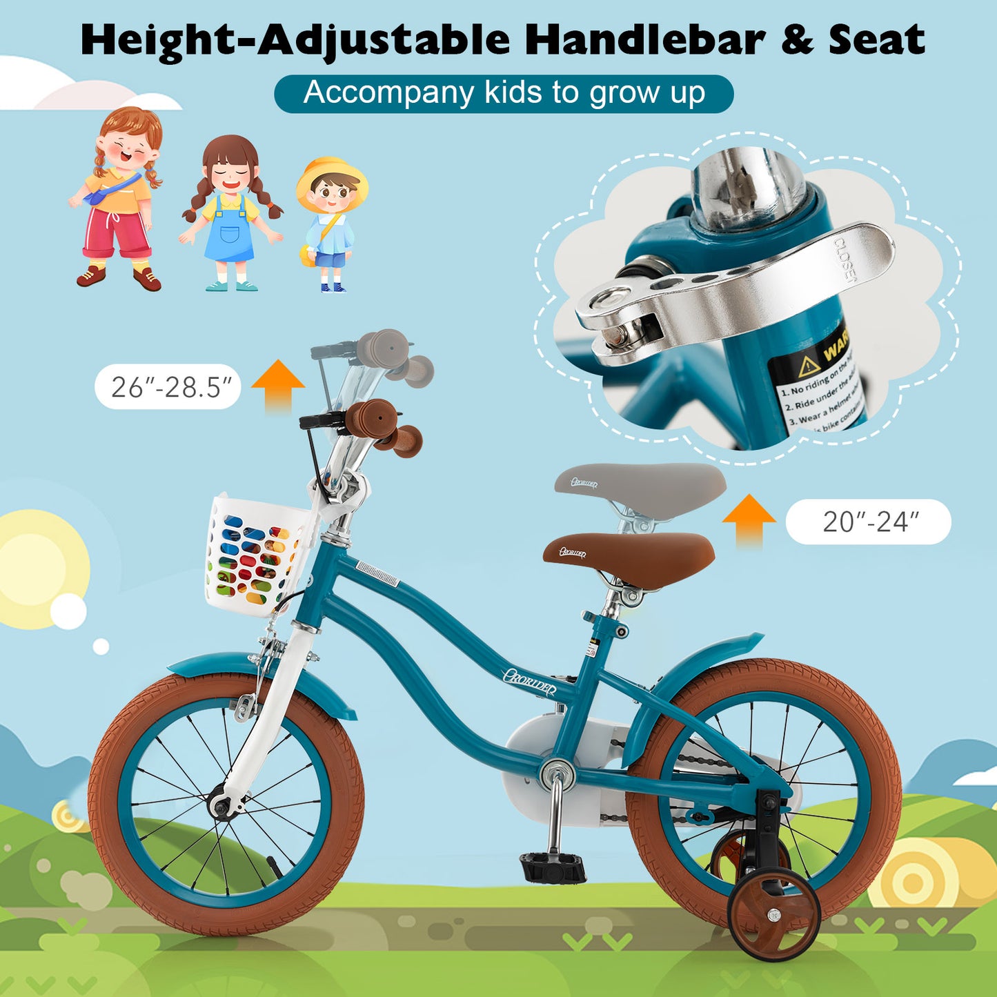 14 Inch Kid's Bike with Removable Training Wheels and Basket-Blue Kids Crystal