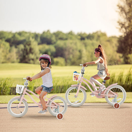 14 Inch Kid's Bike with Removable Training Wheels and Basket-Pink Kids Crystal
