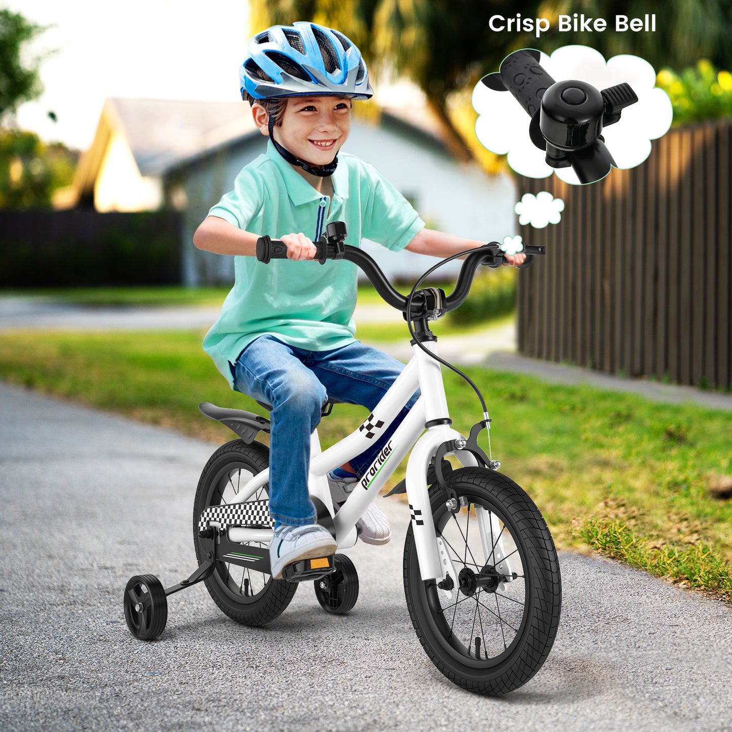 14 Inch Kids Bike with 2 Training Wheels for 3-5 Years Old-Black &amp; White Kids Crystal