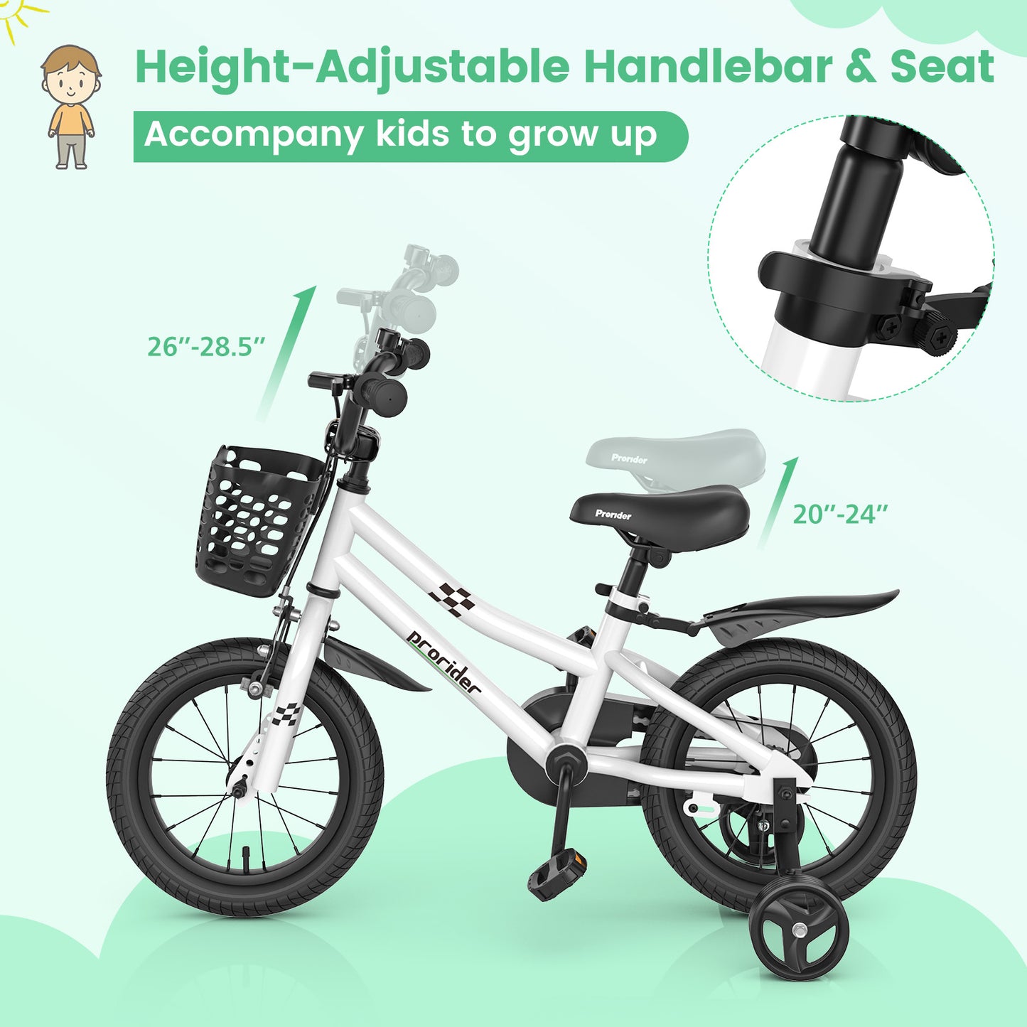 14 Inch Kids Bike with 2 Training Wheels for 3-5 Years Old-Black &amp; White Kids Crystal