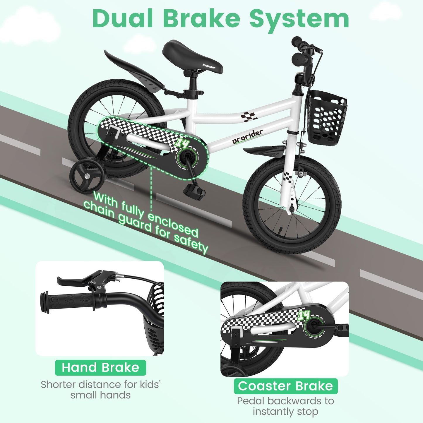 14 Inch Kids Bike with 2 Training Wheels for 3-5 Years Old-Black &amp; White Kids Crystal