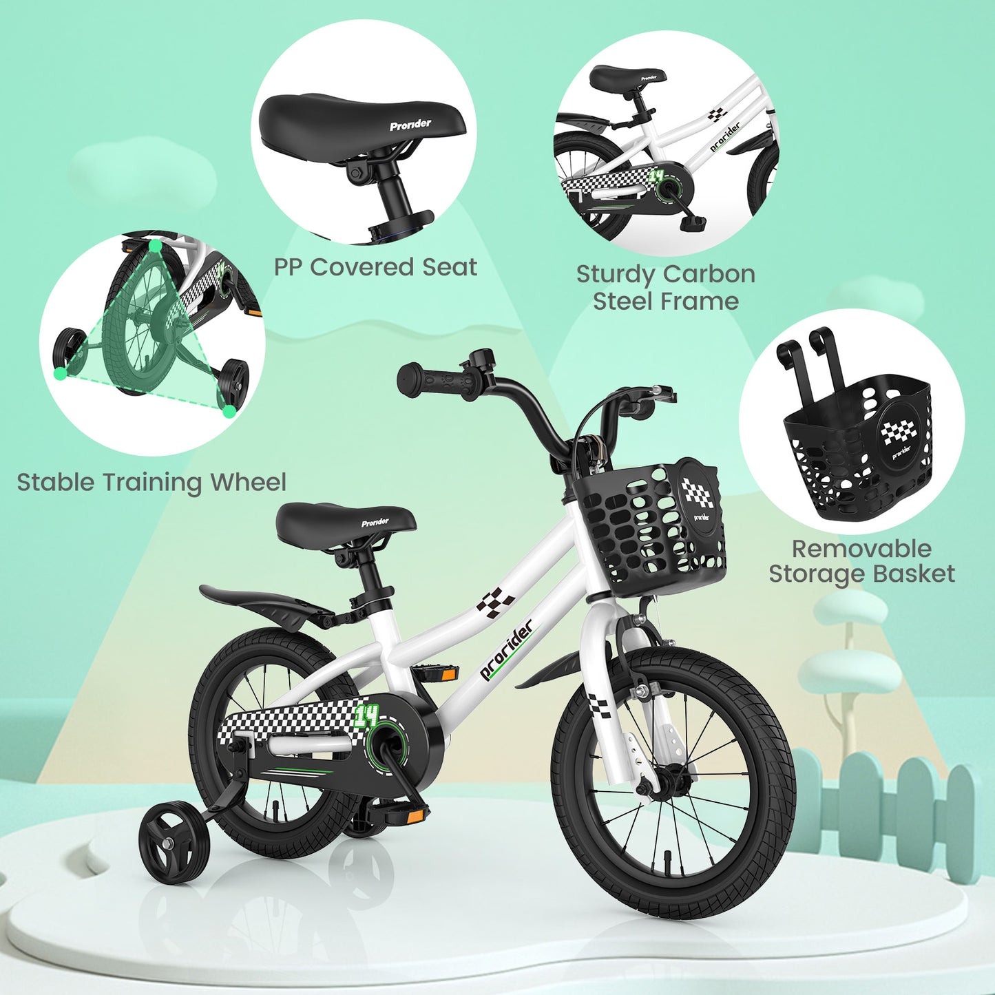 14 Inch Kids Bike with 2 Training Wheels for 3-5 Years Old-Black &amp; White Kids Crystal
