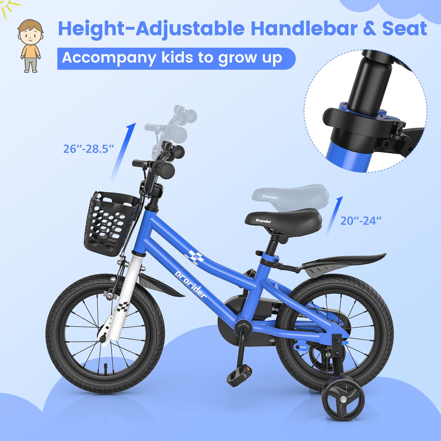 14 Inch Kids Bike with 2 Training Wheels for 3-5 Years Old-Navy Kids Crystal