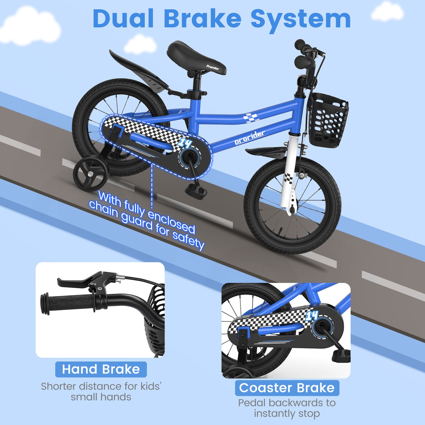 14 Inch Kids Bike with 2 Training Wheels for 3-5 Years Old-Navy Kids Crystal