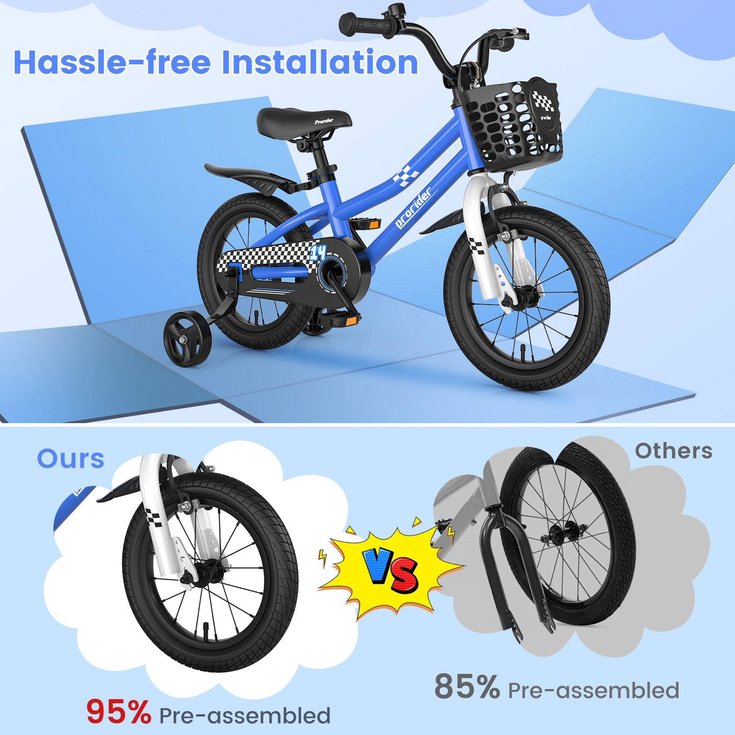 14 Inch Kids Bike with 2 Training Wheels for 3-5 Years Old-Navy Kids Crystal