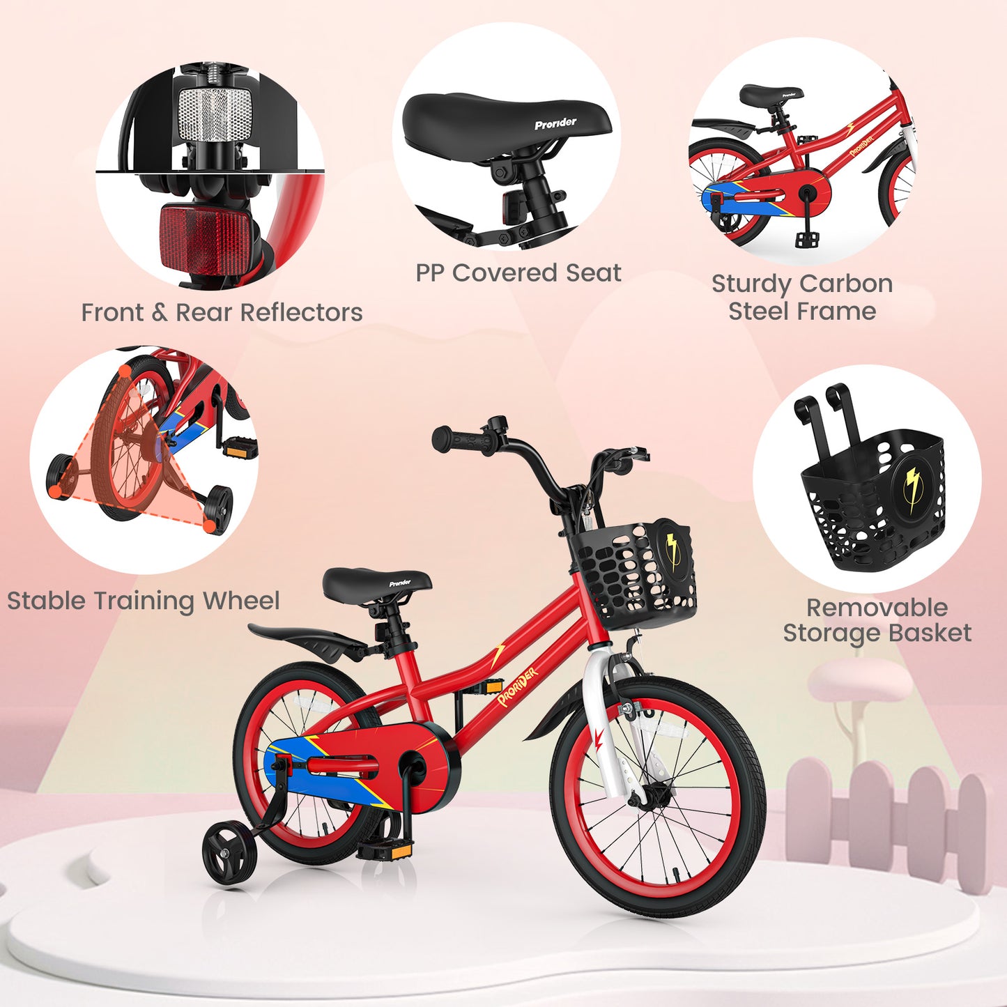 16 Inch Kids Bike with Removable Training Wheels-Red Kids Crystal