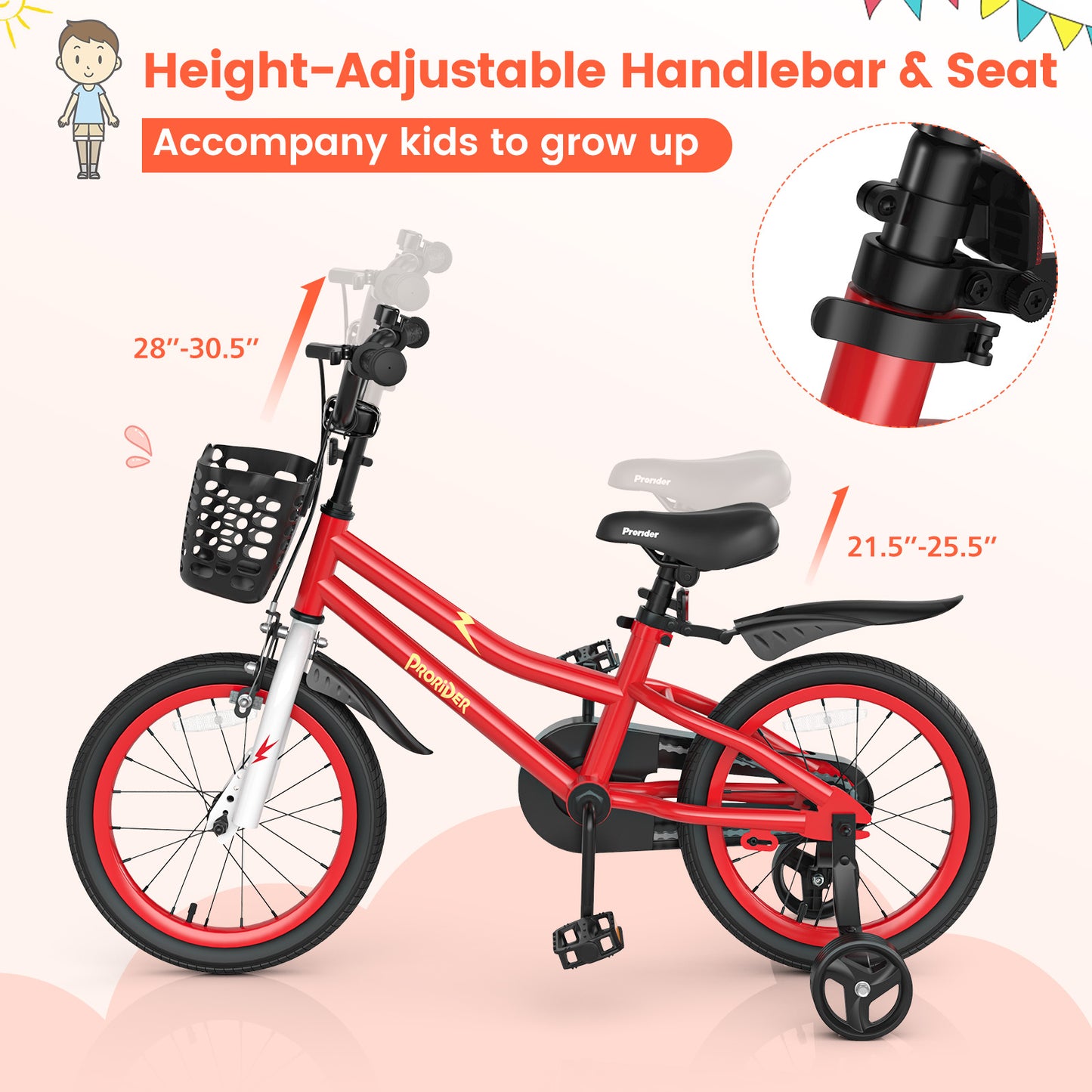 16 Inch Kids Bike with Removable Training Wheels-Red Kids Crystal