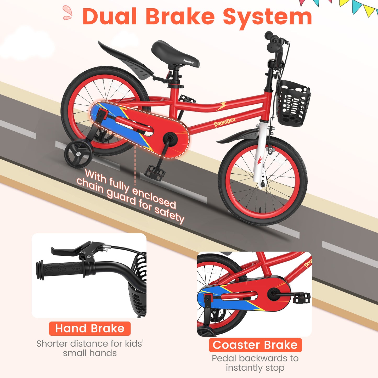 16 Inch Kids Bike with Removable Training Wheels-Red Kids Crystal