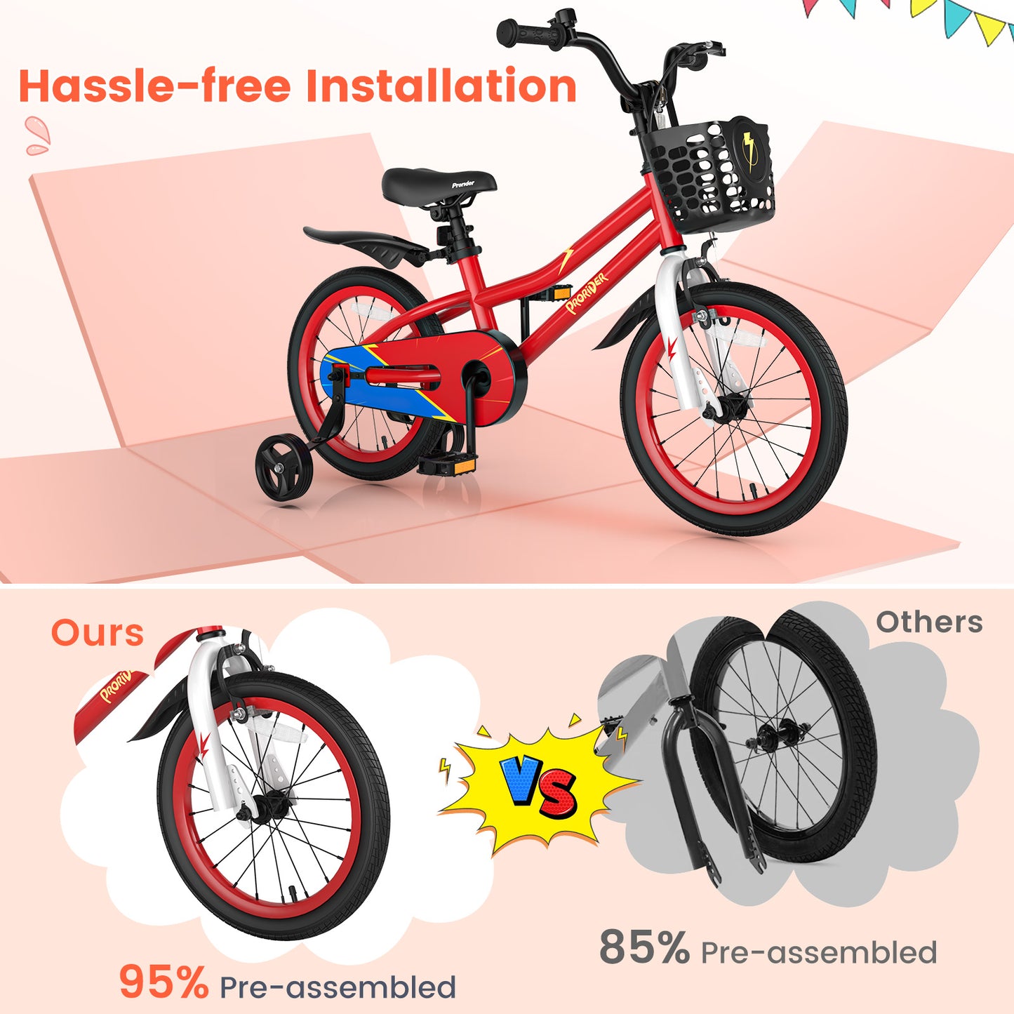 16 Inch Kids Bike with Removable Training Wheels-Red Kids Crystal