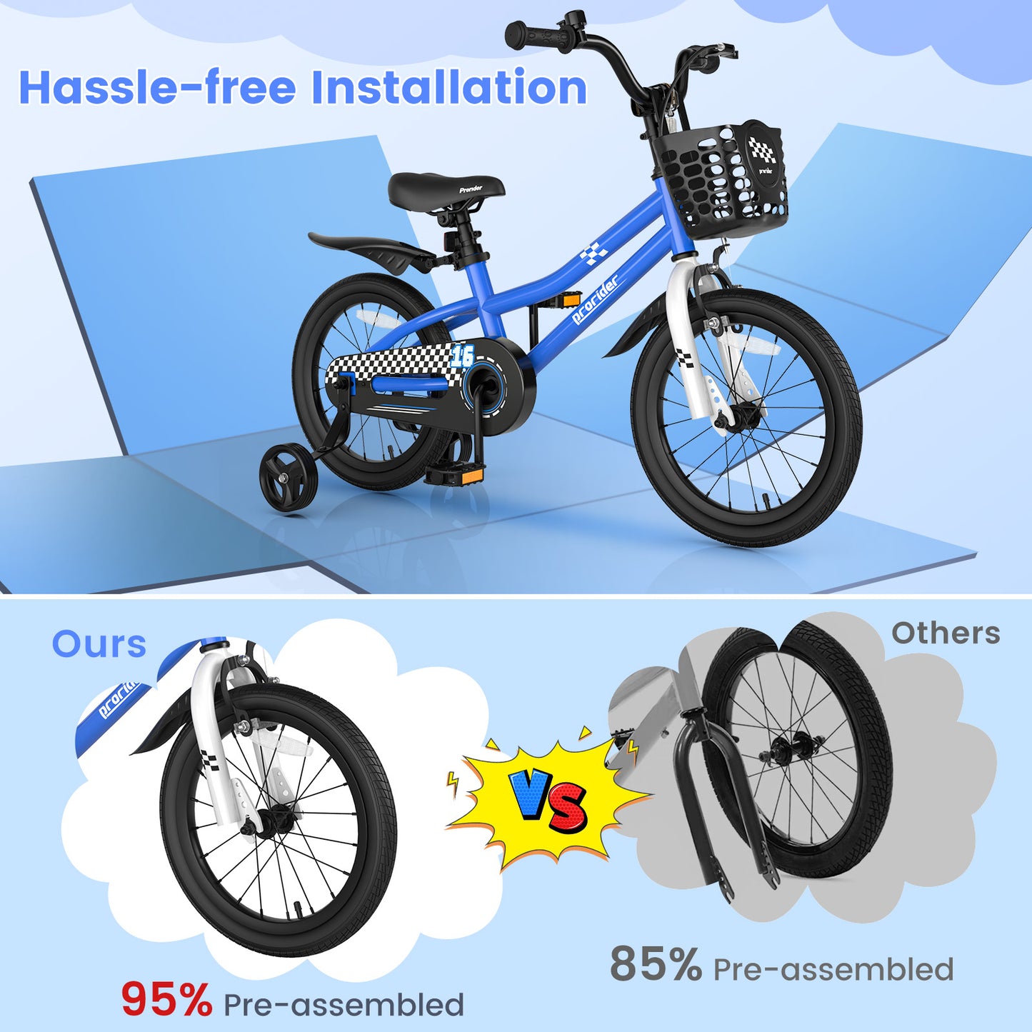 16 Inch Kids Bike with Removable Training Wheels-Navy Kids Crystal