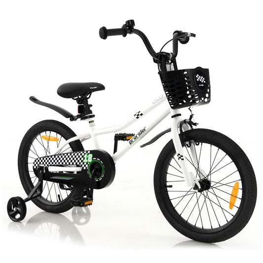 18 Feet Kids Bike with Removable Training Wheels-Black & White Kids Crystal