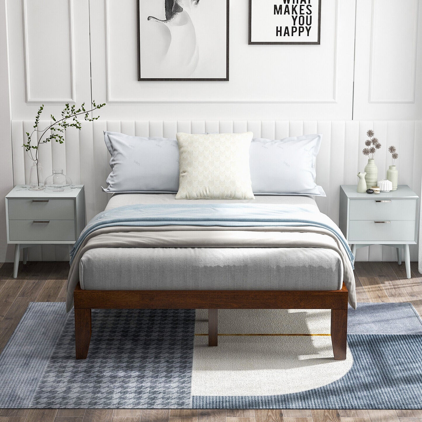 14 Inch Full Size Wood Platform Bed Frame with Wood Slat Support-Coffee Kids Crystal