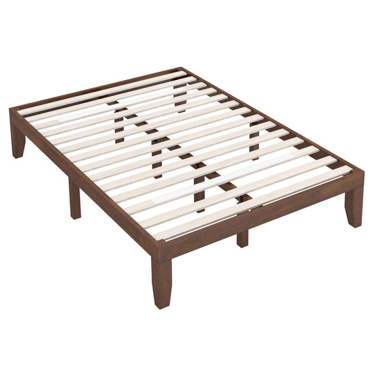 14 Inch Full Size Wood Platform Bed Frame with Wood Slat Support-Coffee Kids Crystal