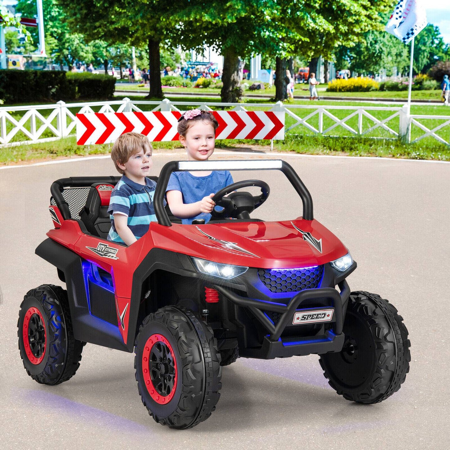 12V 2-Seater Kids Ride on UTV with Slow Start Function Music-Red Kids Crystal