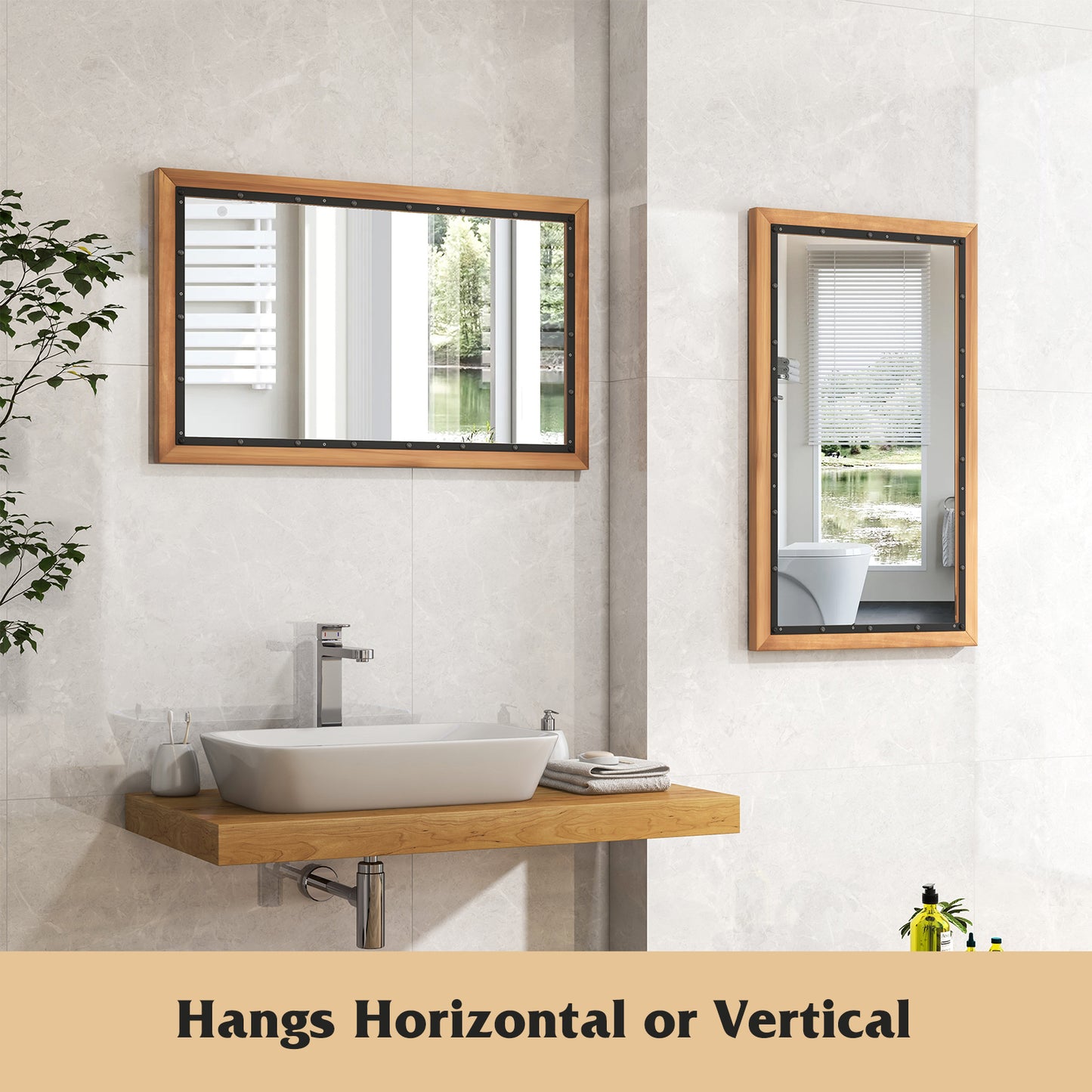 22 x 36 Inch Rectangular Frame Decor Wall Mounted Mirror with Back Board-Natural Kids Crystal