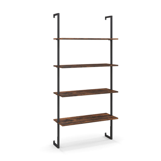 4-Tier Industrial Ladder Bookshelf with Metal Frame-Brown Kids Crystal