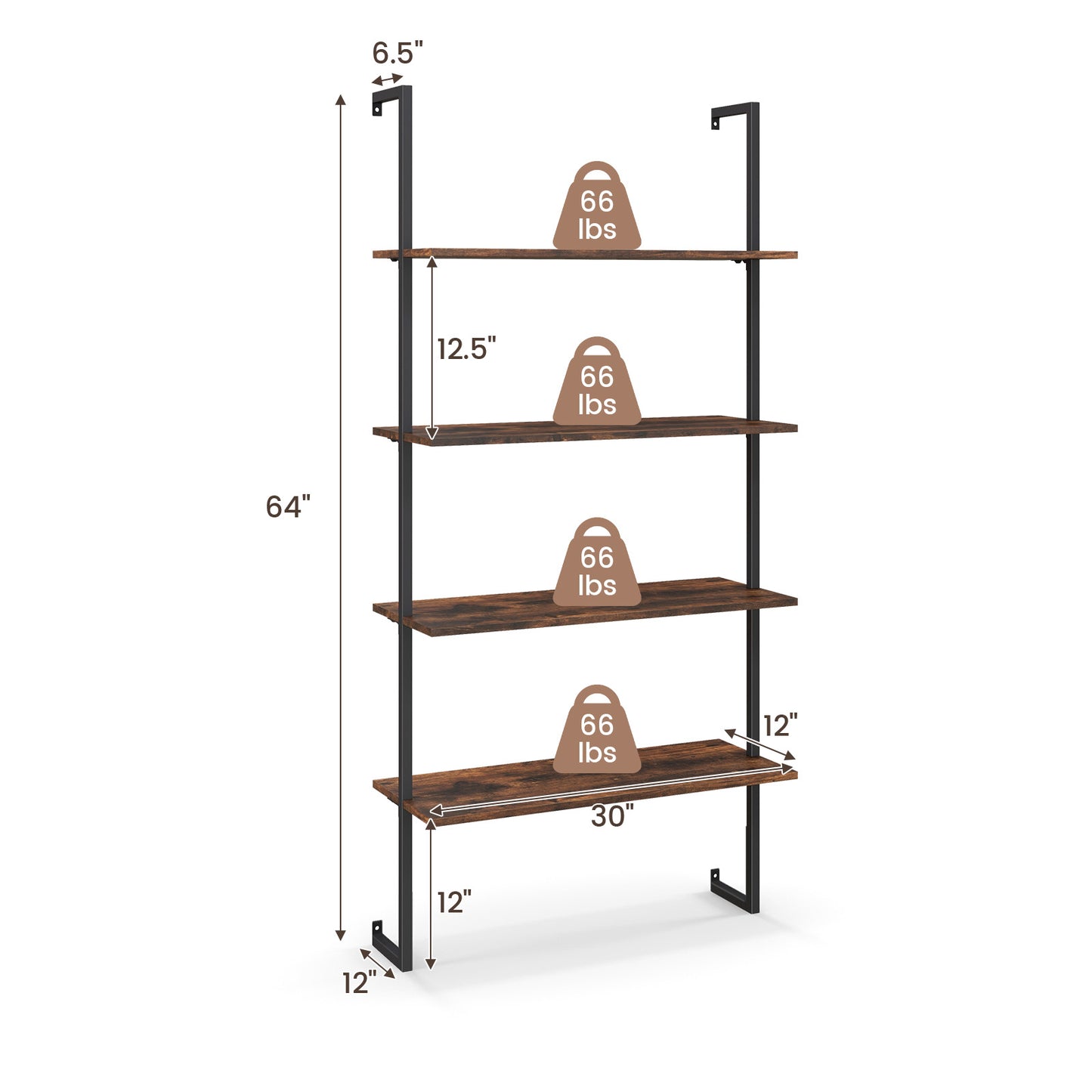 4-Tier Industrial Ladder Bookshelf with Metal Frame-Brown Kids Crystal