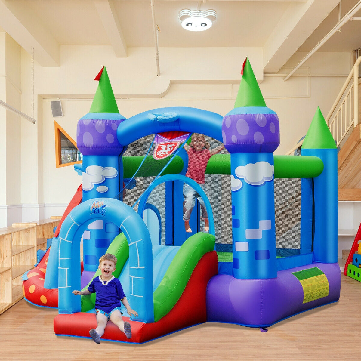 Kids Inflatable Bounce House Dragon Jumping Slide Bouncer Castle with 740W Blower Kids Crystal