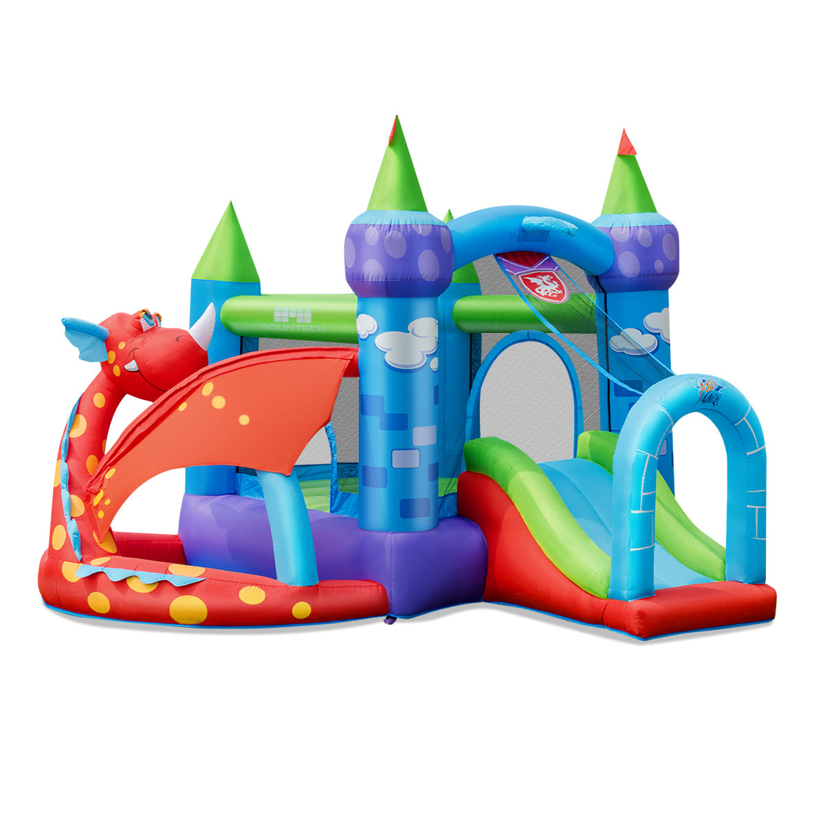 Kids Inflatable Bounce House Dragon Jumping Slide Bouncer Castle with 740W Blower Kids Crystal