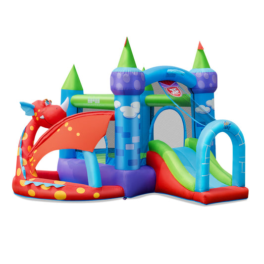 Kids Inflatable Bounce House Dragon Jumping Slide Bouncer Castle with 740W Blower Kids Crystal