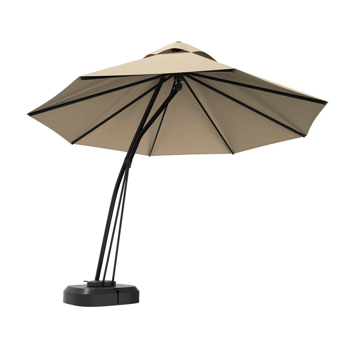 11 Feet Outdoor Cantilever Hanging Umbrella with Base and Wheels-Beige Kids Crystal