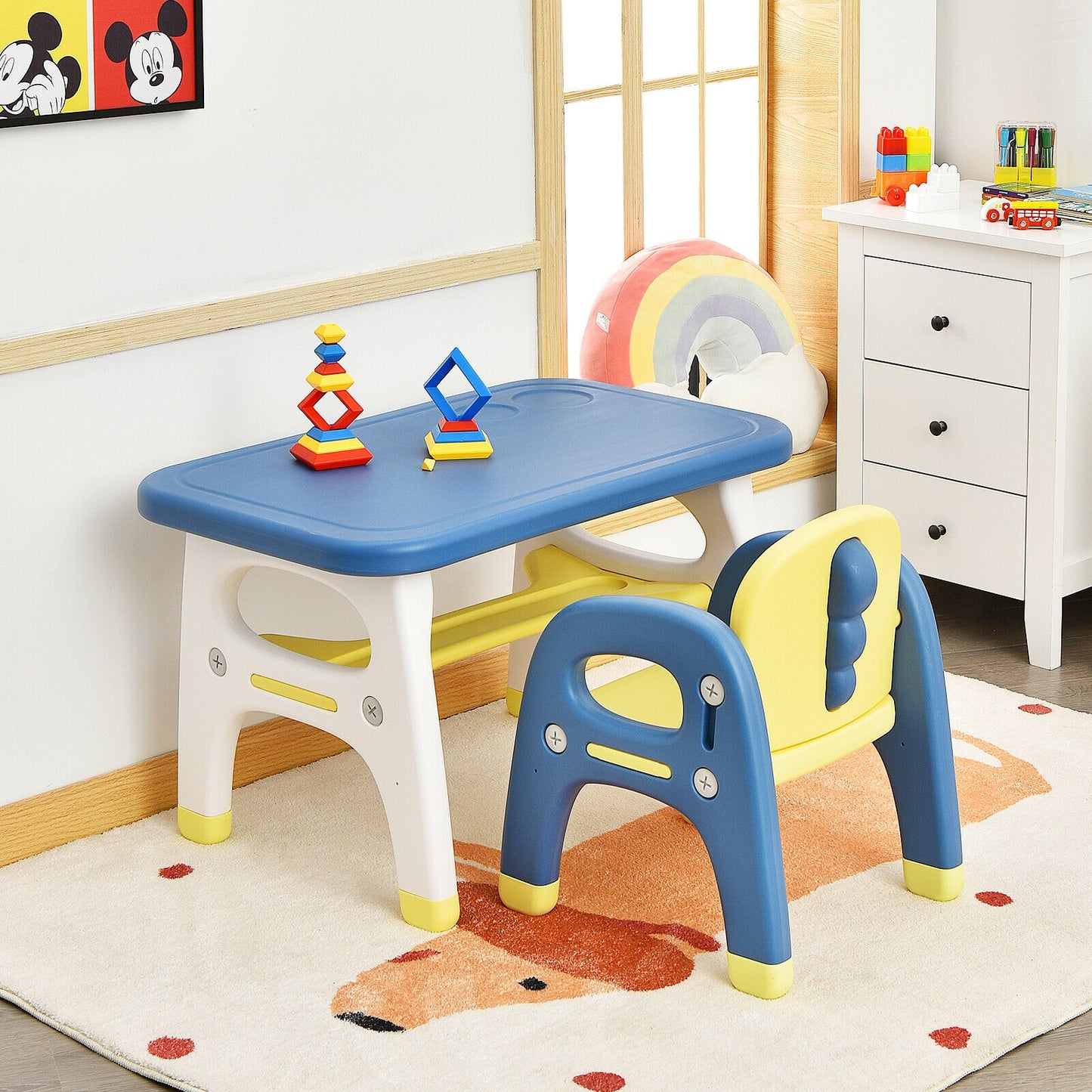 Kids Activity Table and Chair Set with Montessori Toys for Preschool and Kindergarten-Blue Kids Crystal