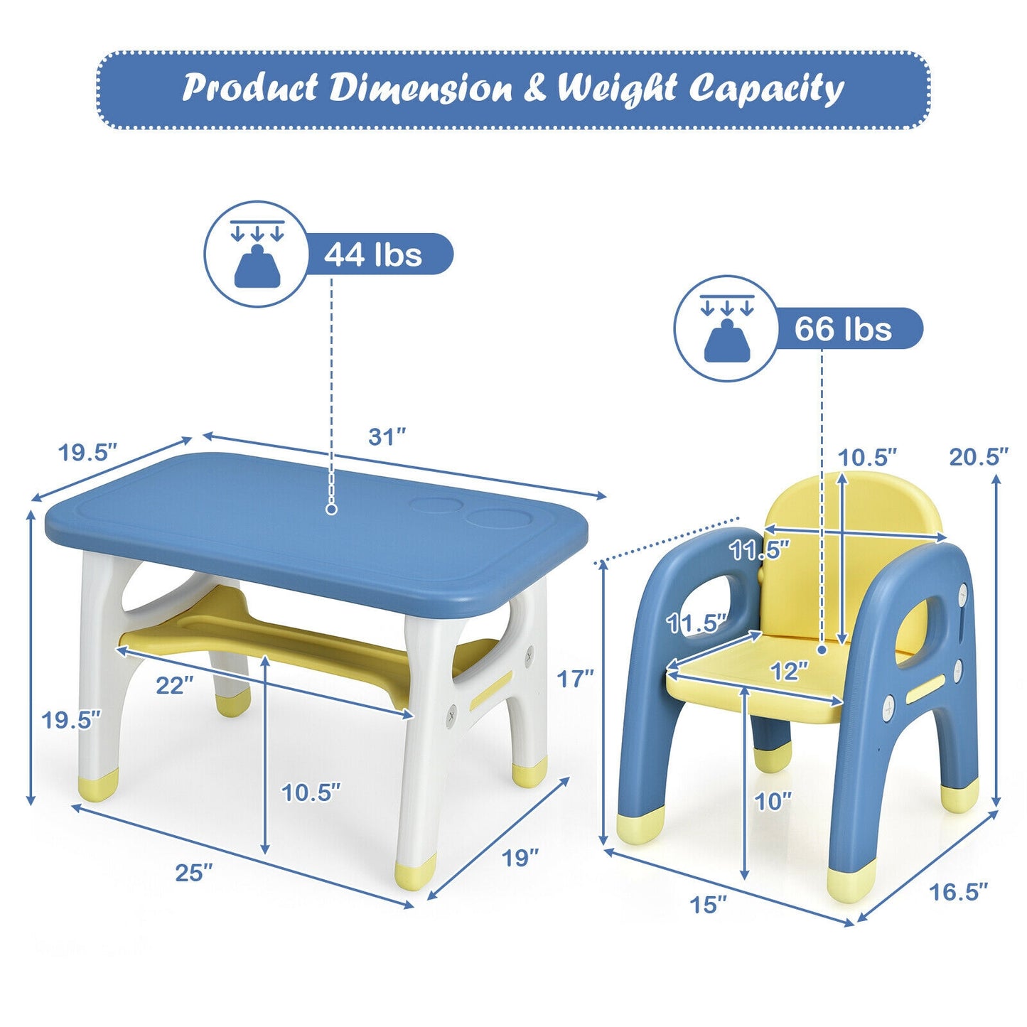 Kids Activity Table and Chair Set with Montessori Toys for Preschool and Kindergarten-Blue Kids Crystal