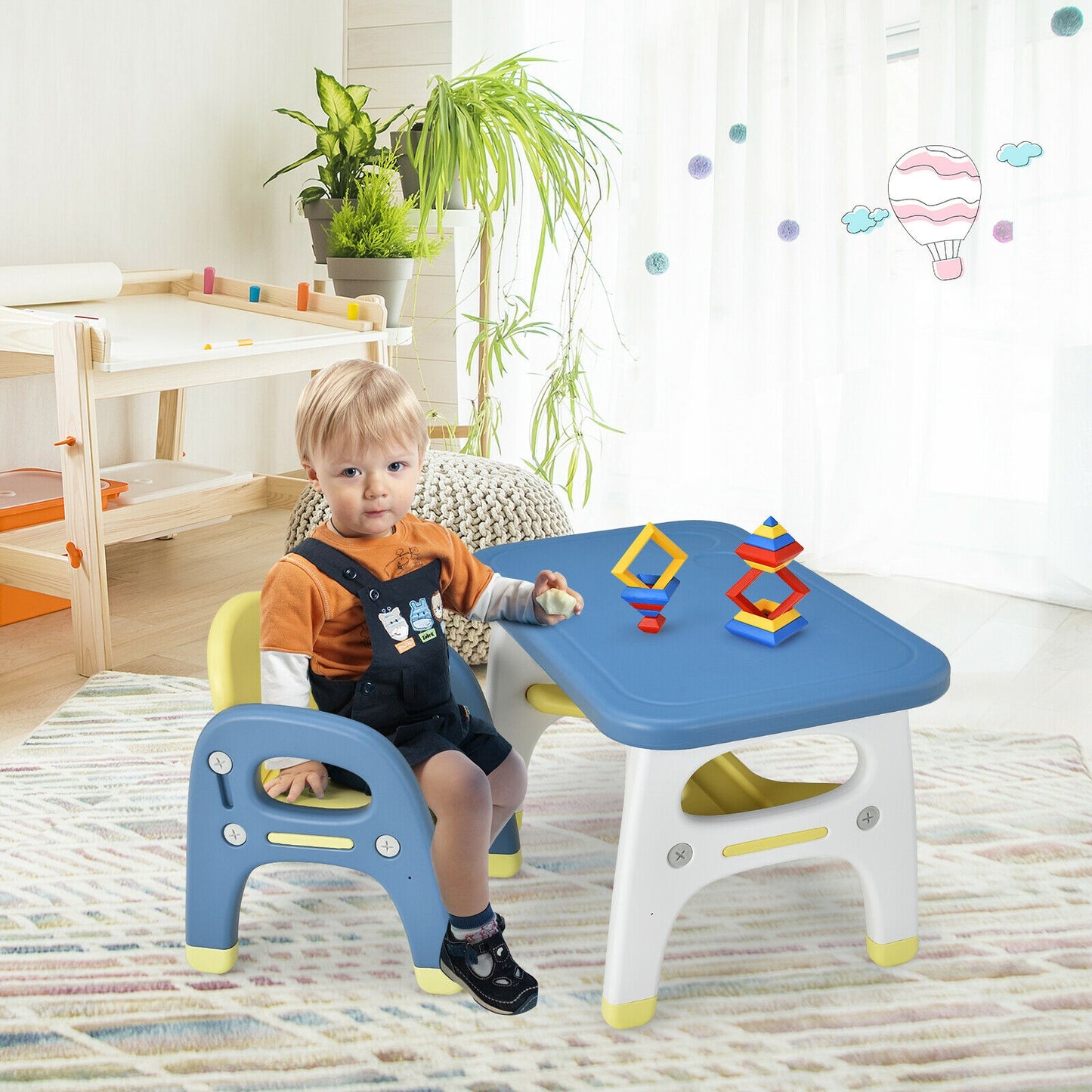 Kids Activity Table and Chair Set with Montessori Toys for Preschool and Kindergarten-Blue Kids Crystal