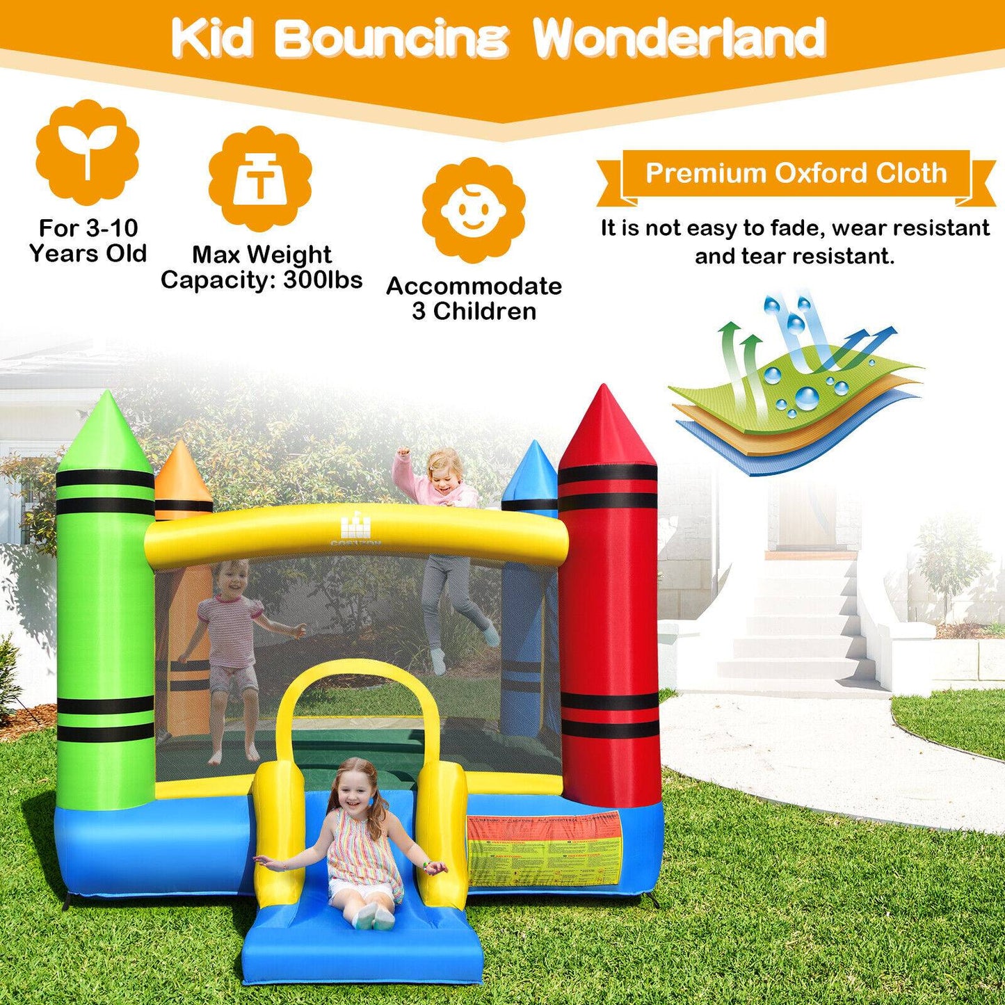 Kids Inflatable Bounce House with Slide and Ocean Balls Not Included Blower Kids Crystal